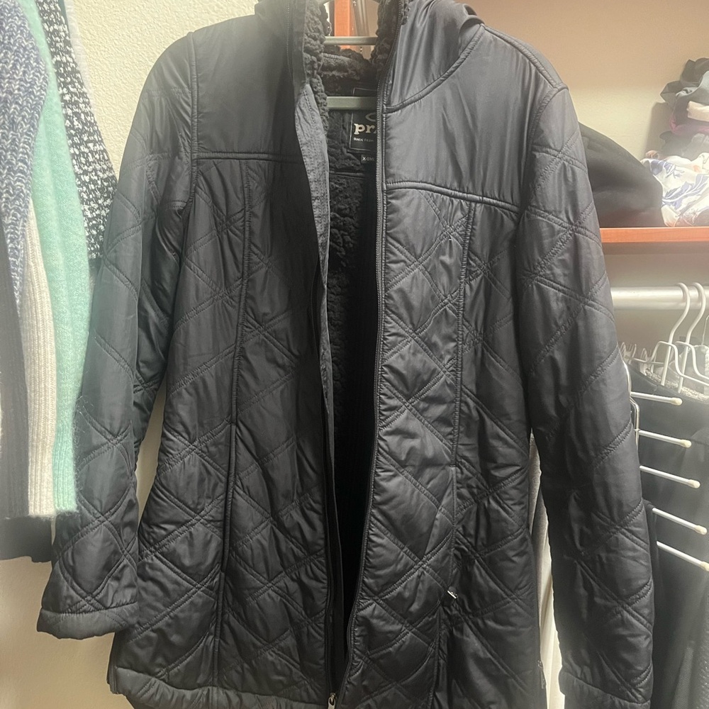 Prana Women's Hooded Black Quilted Sherpa Line Jacket